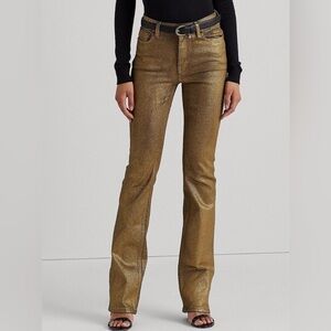Lauren Ralph Lauren Metallic High-Rise Jeans in Antiqued Gold Wash  Size 10